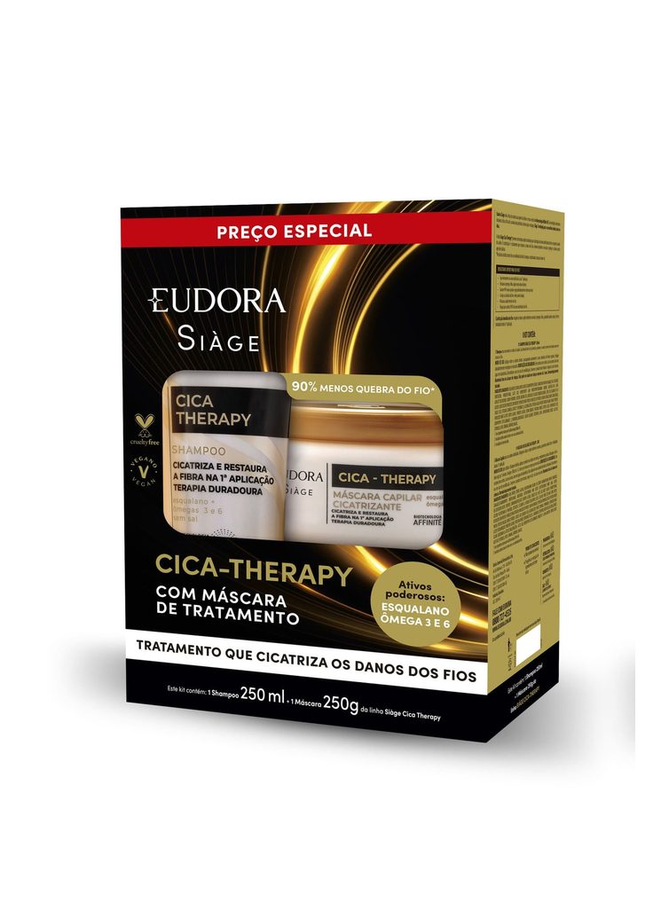 Kit Shampoo Eudora Siàge Cica Therapy 250ml 1 Unidade + Máscara de Tratamento Capilar Eudora Siàge Cica Therapy 250g 1 Unidade
