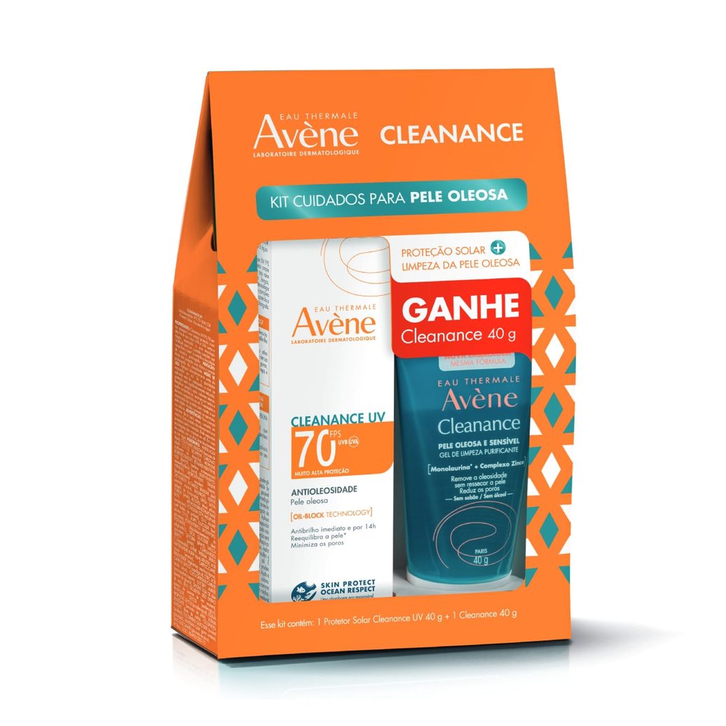 Kit Protetor Solar Facial Avène Cleanance Antioleosidade FPS70 40g 1 Unidade + Gel de Limpeza Avène Cleanance Purificante 40g 1 Unidade