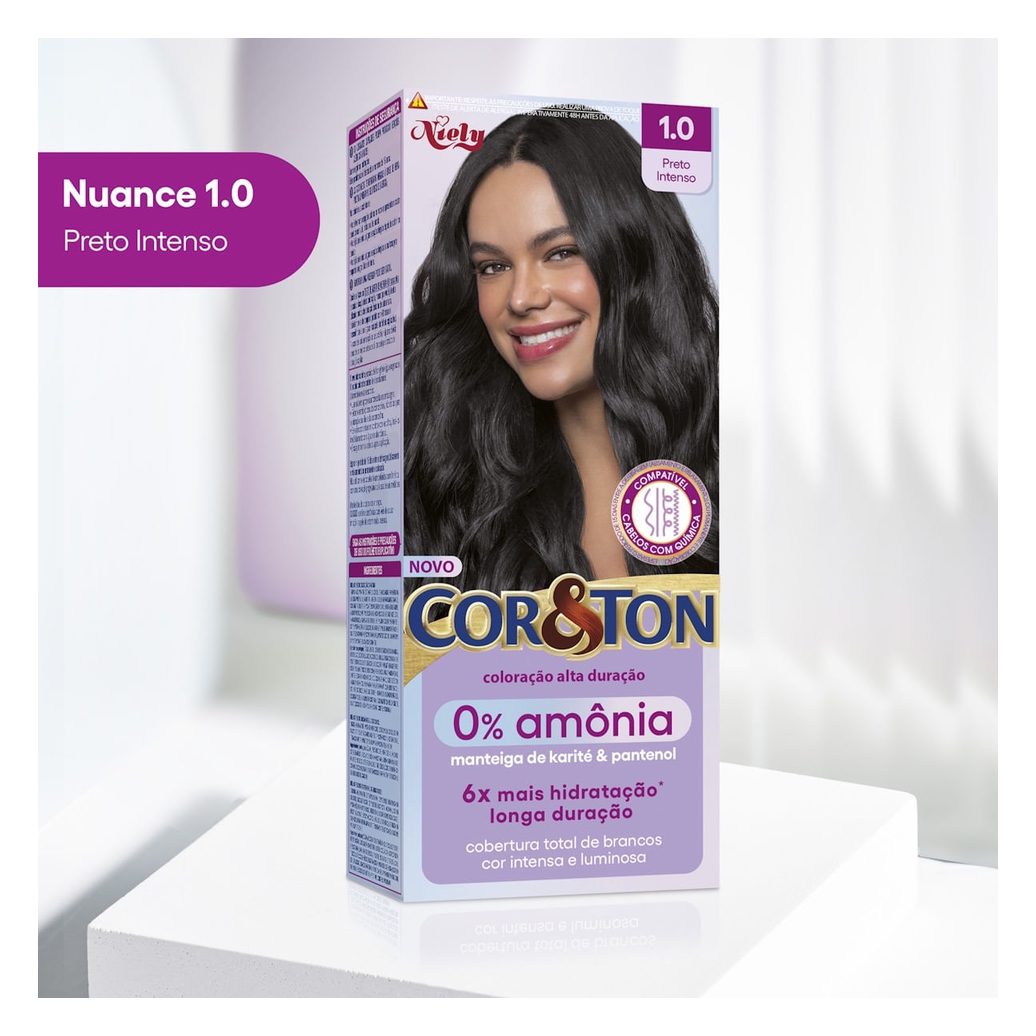 Tintura Cor&Ton Niely 0% Amônia 1.0 Preto Intenso