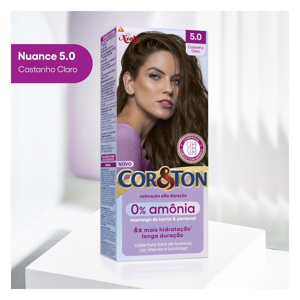 Tintura Cor&Ton Niely 0% Amonia 5.0 Castanho Claro