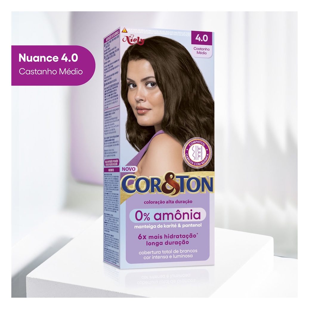 Tintura Cor&Ton Niely 0% Amonia 4.0 Castanho Médio