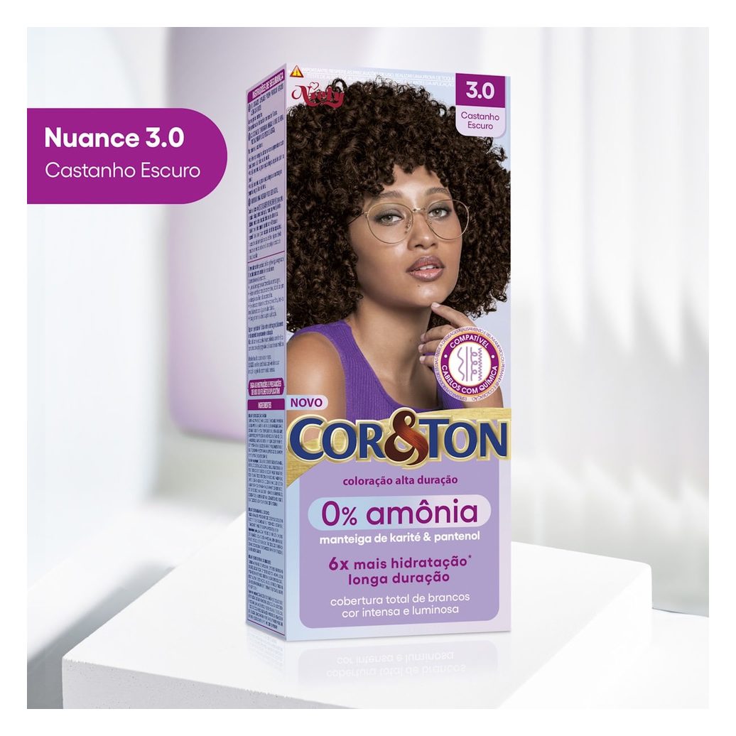 Tintura Cor&Ton Niely 0% Amonia 3.0 Castanho Escuro