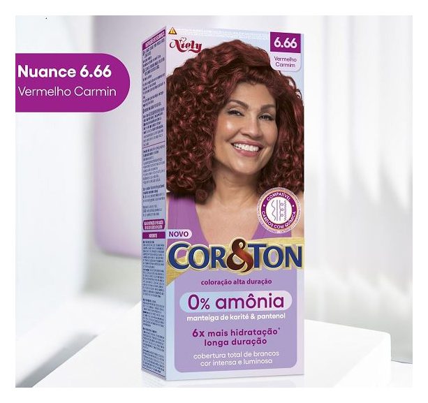 Tintura Cor&Ton Niely 0% Amônia 6.66 Vermelho Carmim