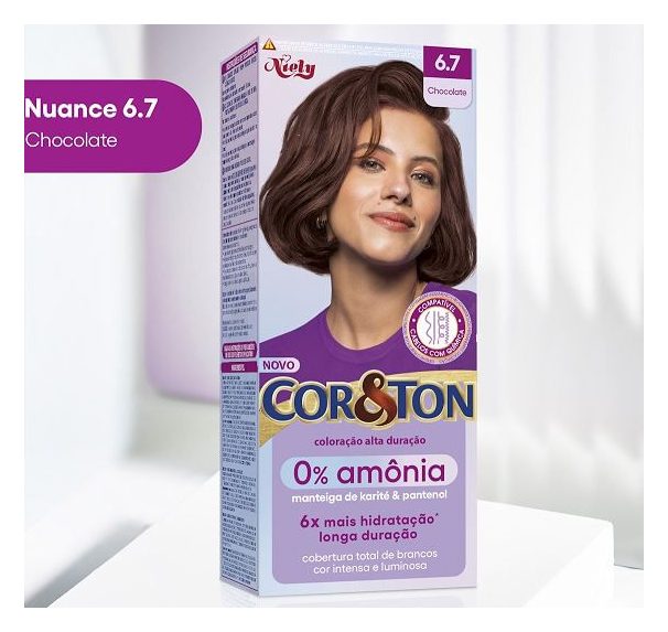Tintura Cor&Ton Niely 0% Amônia 6.7 Chocolate