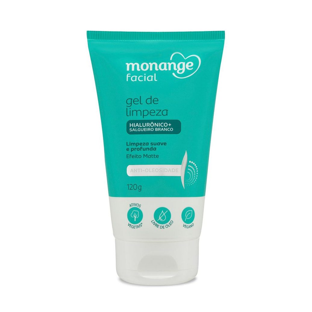 Gel de Limpeza Facial Monange Antioleosidade Efeito Matte com Ácido Hialurônico e Extrato de Salgueiro Branco 120g