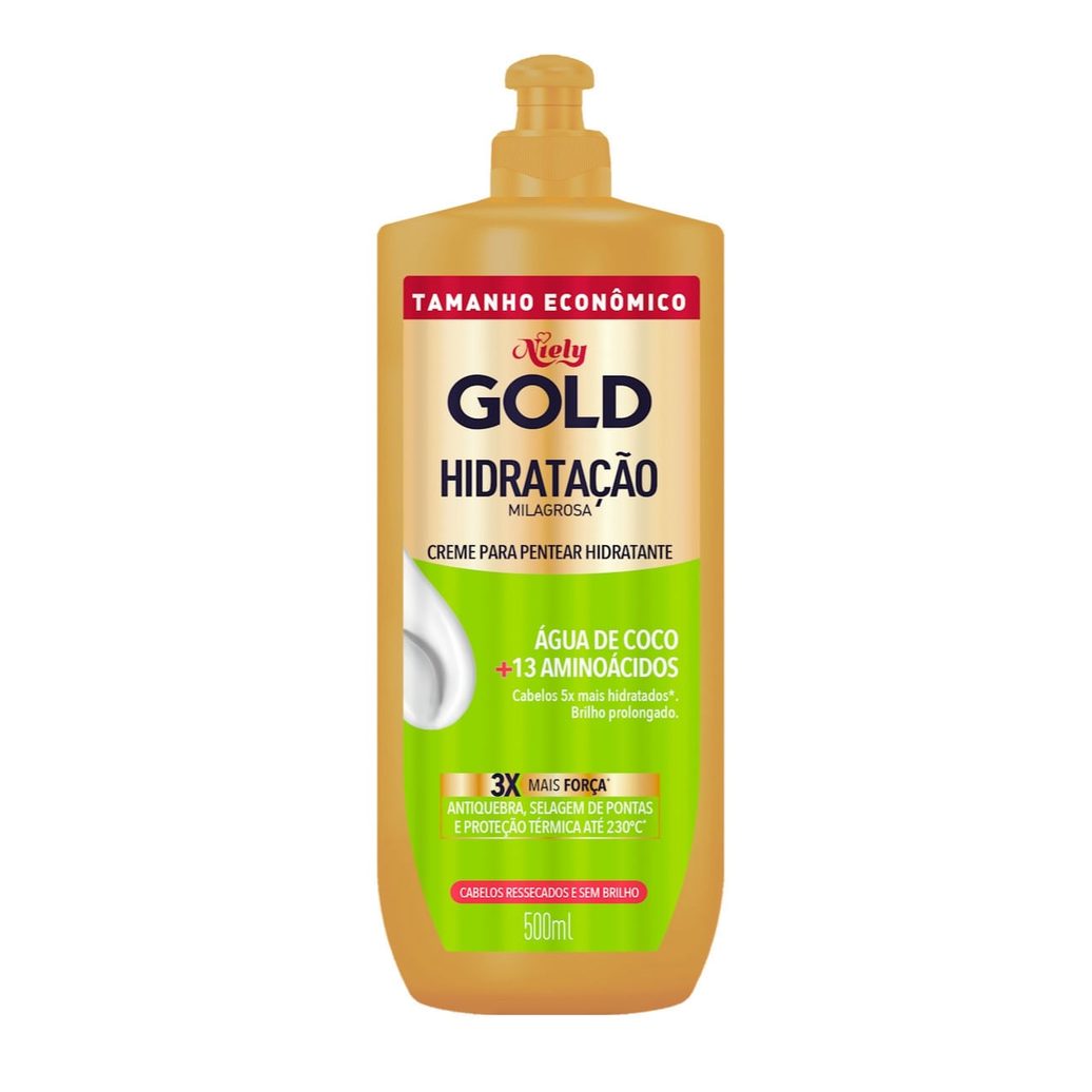 Creme de Pentear Niely Gold Hidratação Milagrosa Água de Coco + 13 Aminoácidos 500ml