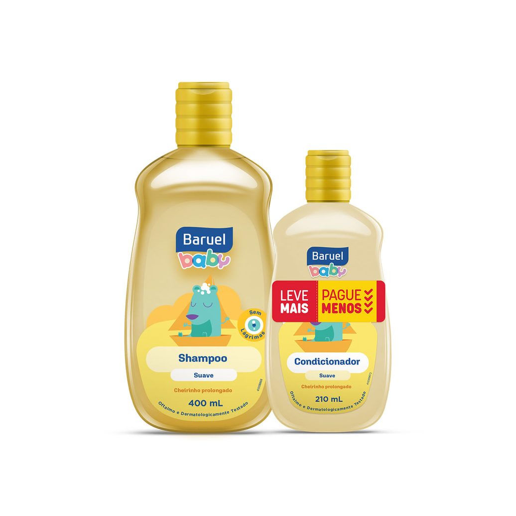 Kit Shampoo Infantil Baruel Baby Suave 400ml 1 Unidade + Condicionador Infantil Baruel Baby Suave 210ml 1 Unidade