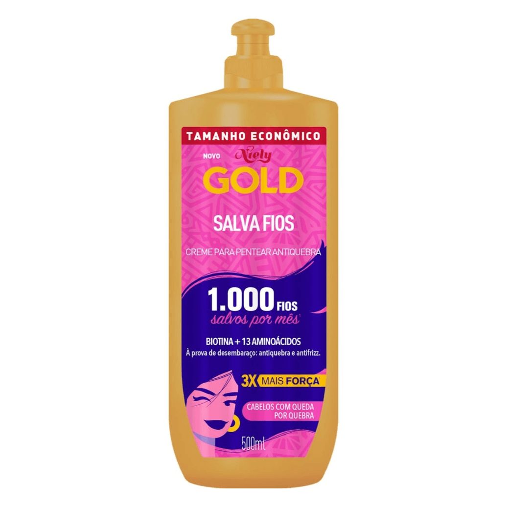 Creme de Pentear Niely Gold Salva Fios Antiquebra Biotina e 13 Aminoácidos 500ml