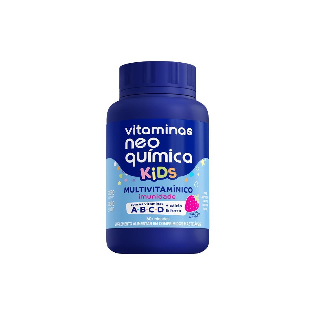 Neo Química Kids Multivitamínico Sabor Morango Zero Açúcar 60 Comprimidos Mastigáveis