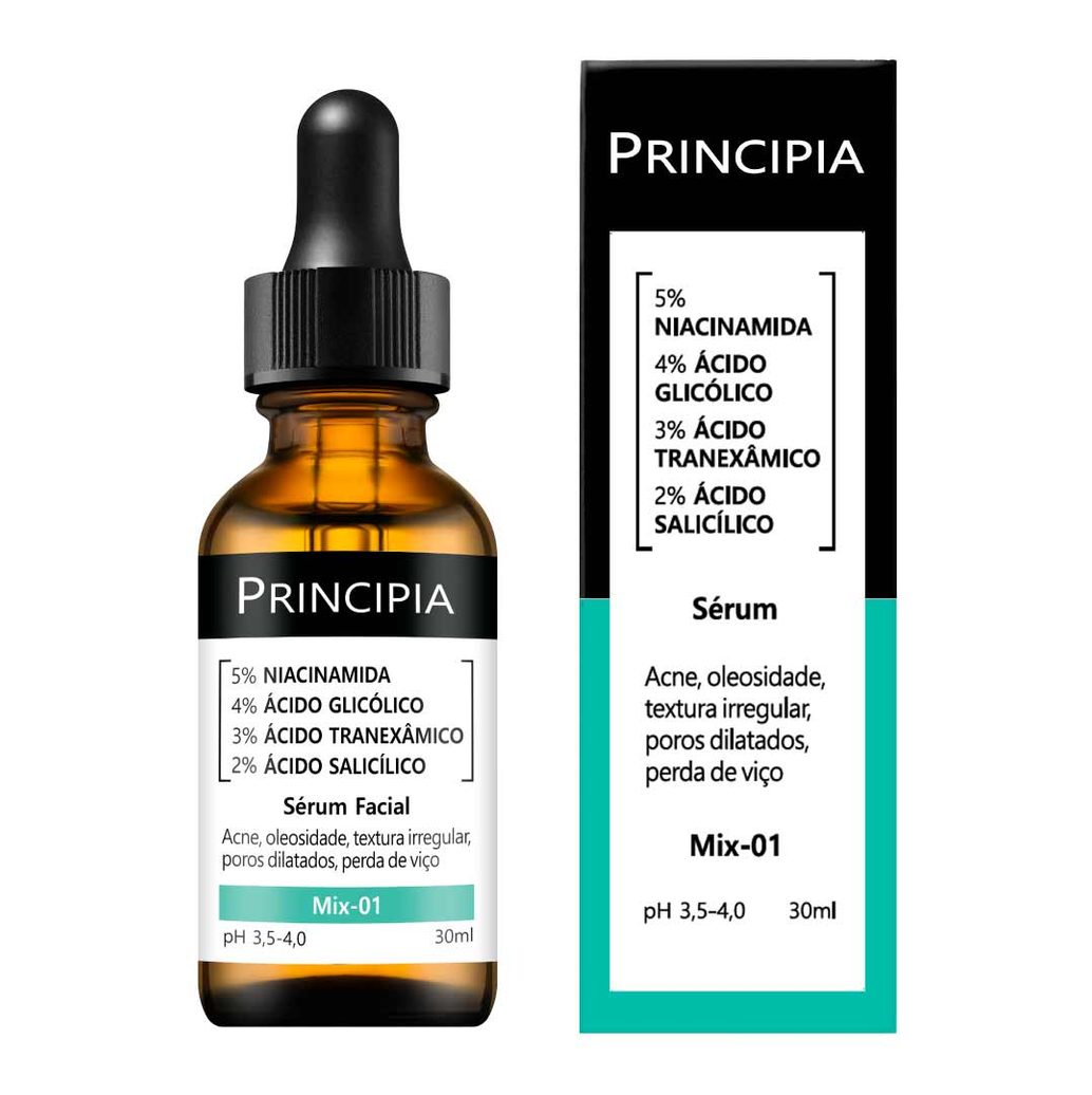 Sérum Facial Principia Mix-01 com Niacinamida 5% Ácido Glicólico 4% Ácido Tranexâmico 3% Ácido Salicílico 2% 30ml