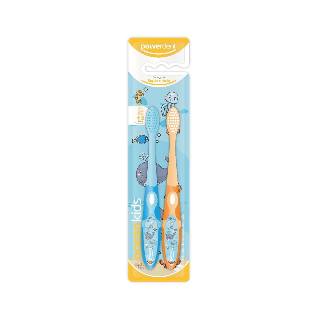Escova Dental Infantil Powerdent Ocean Kids Cerdas Supermacias 2 Unidades
