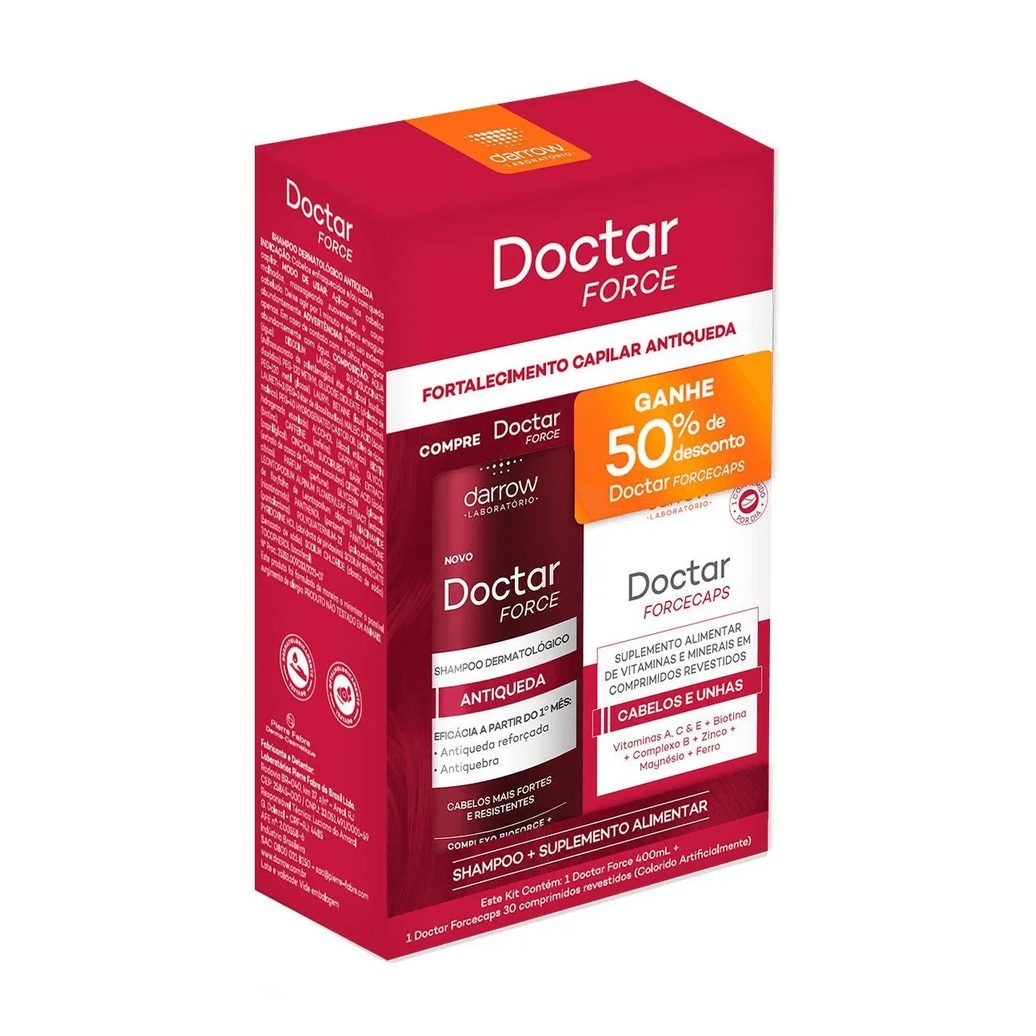 Kit Shampoo Antiqueda Darrow 400ml 1 Unidade + Suplemento Alimentar Doctar Forcecaps 30 comprimidos 1 Unidade