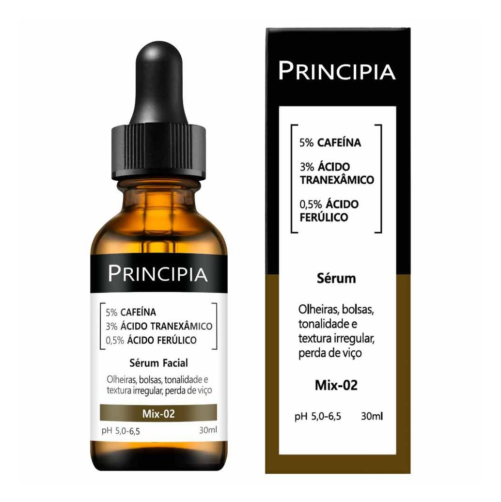 Sérum Facial Principia Mix 02 com Cafeína 5%, Ácido Tranexâmico 3% e Ácido Ferúlico 0,5% 30ml