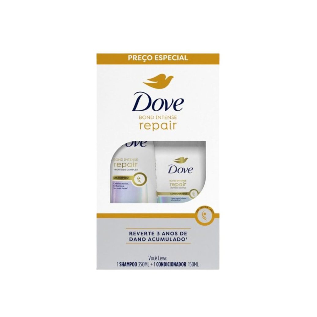 Kit Shampoo Dove Bond Intense Repair 350ml 1 Unidade + Condicionador Dove Bond Intense Repair 150ml 1 Unidade