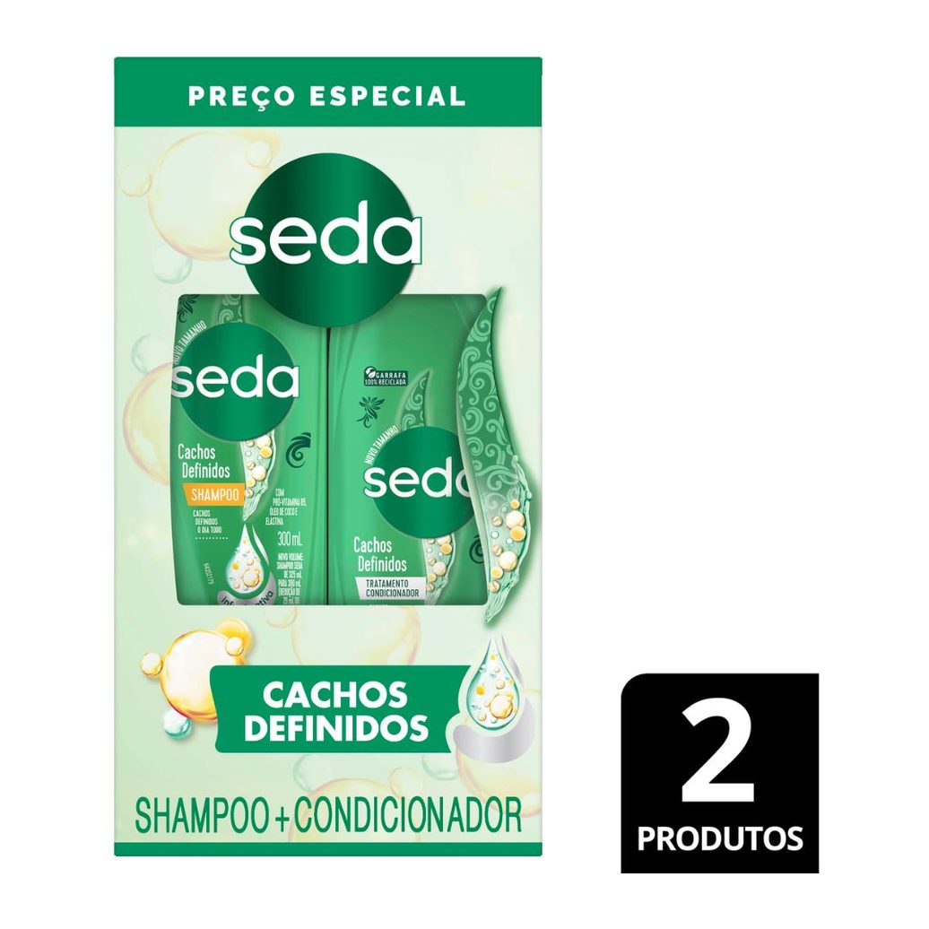 Kit Shampoo Seda Cachos Definidos 300ml 1 Unidade + Condicionador Seda Cachos Definidos 190ml 1 Unidade