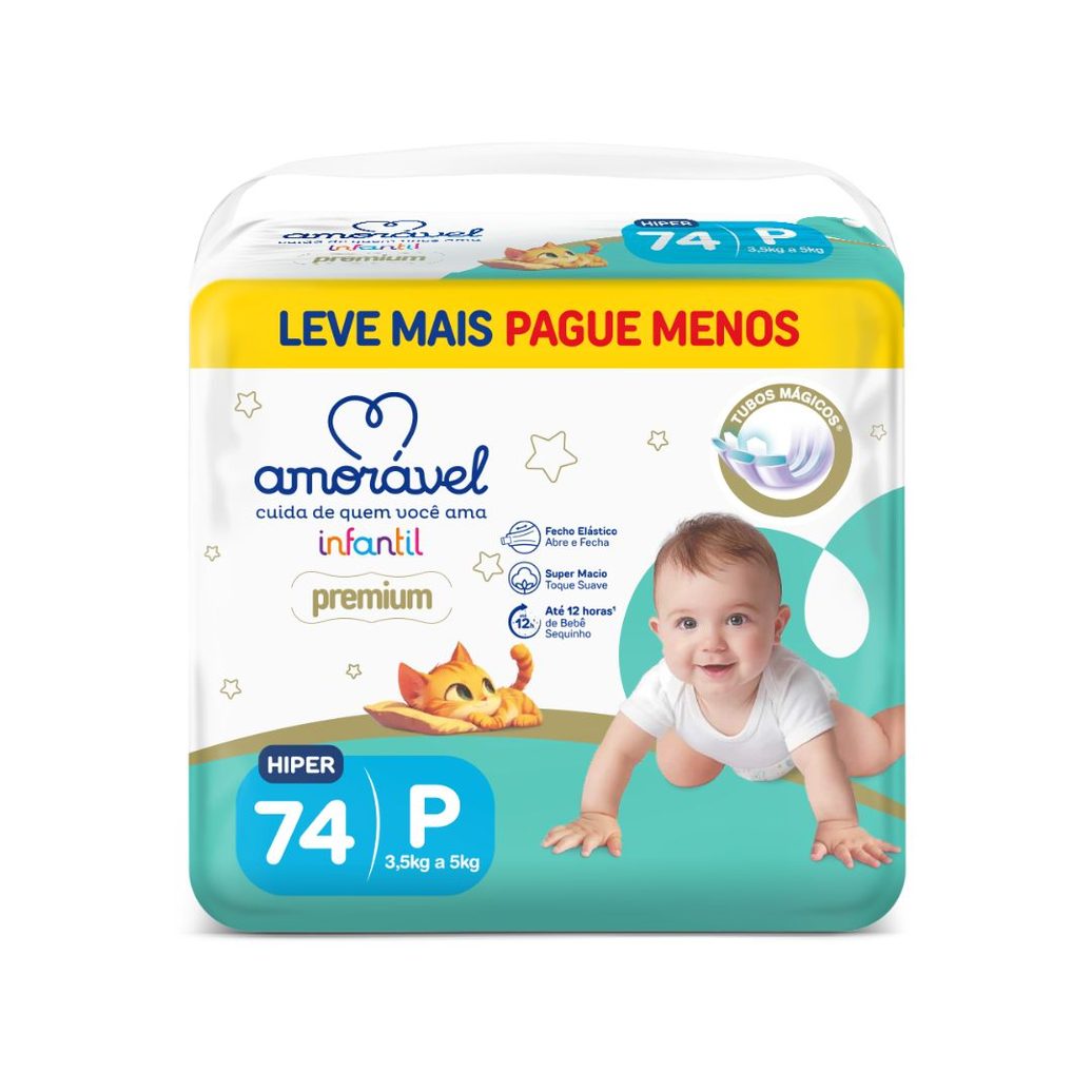 Fralda Amorável Premium P 74 Unidades