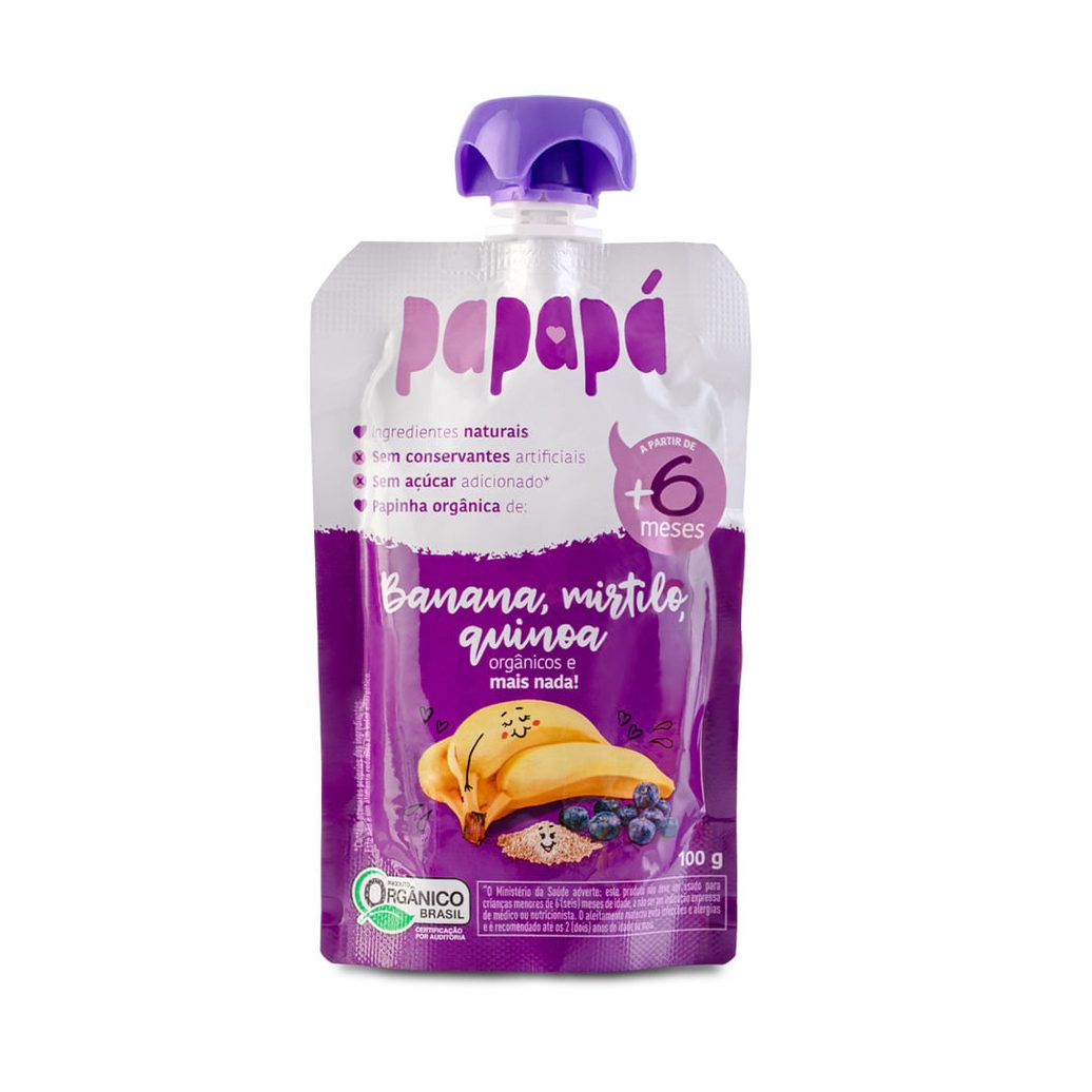 Papinha Infantil Papapá Orgânica Sabor Banana Mirtilo e Quinoa 100g