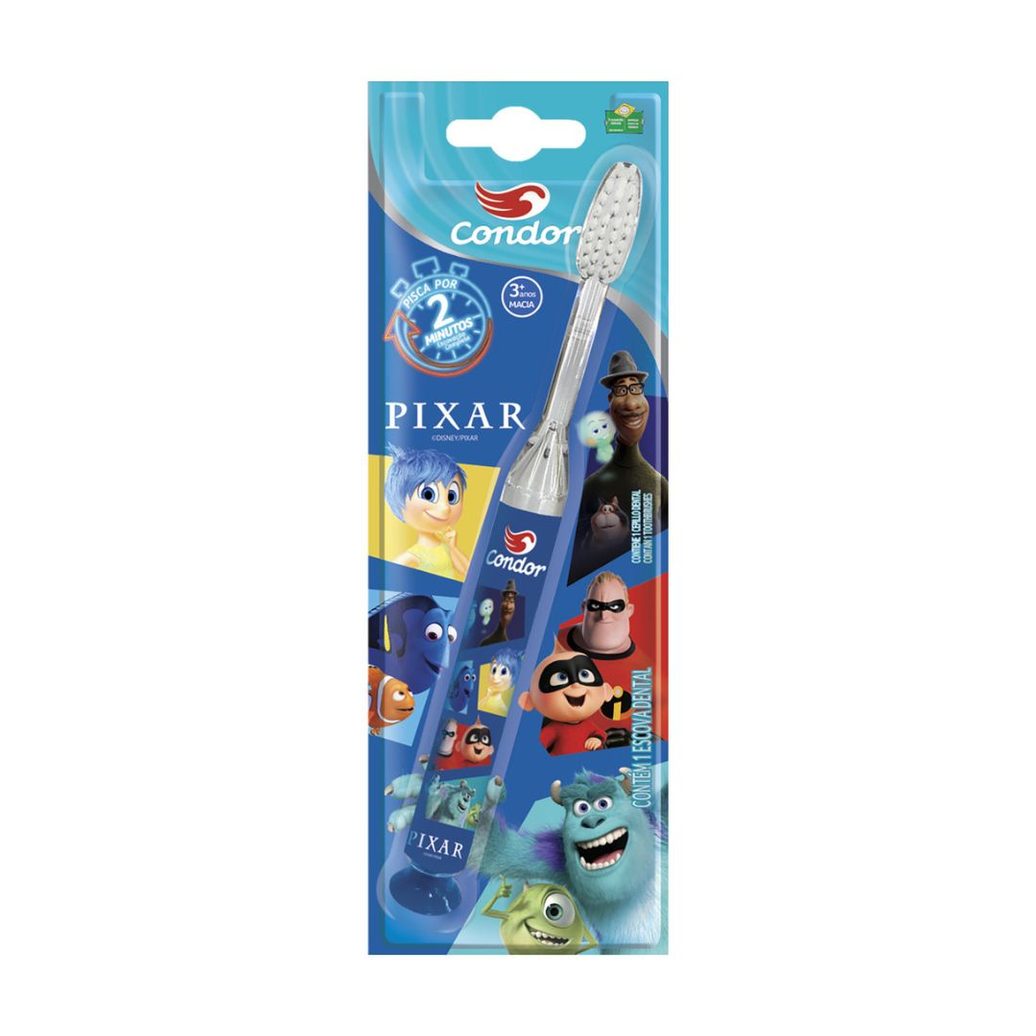 Escova Dental Infantil Condor Pixar com Luz de LED Cerdas Macias 1 Unidade