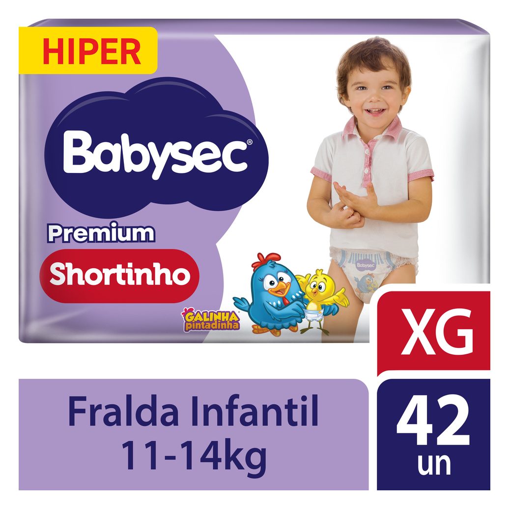 Fralda Babysec Premium Shortinho Galinha Pintadinha XG 42 Unidades