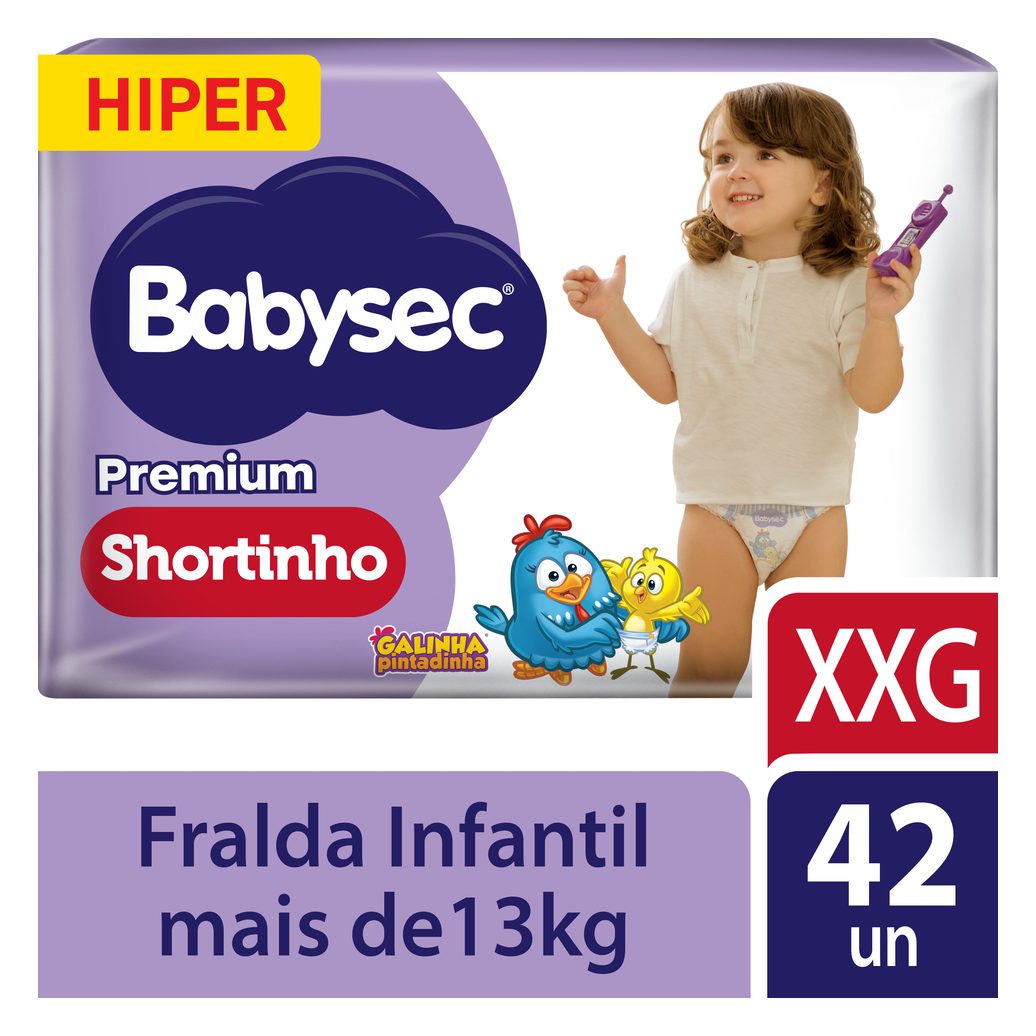 Fralda Babysec Premium Shortinho Galinha Pintadinha XXG 42 Unidades