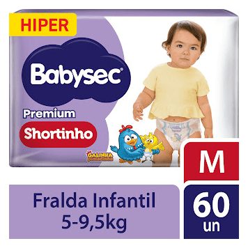 Fralda Babysec Premium Shortinho Galinha Pintadinha M 60 Unidades