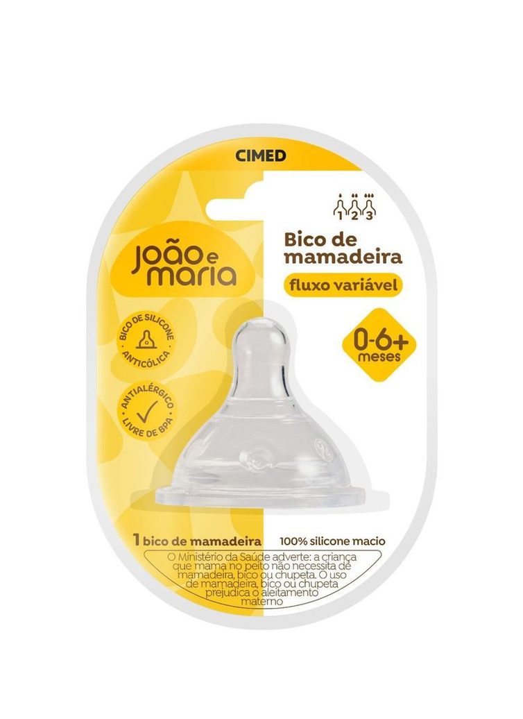 Bico para Mamadeira João e Maria Fluxo Variável de 0 a 6 meses Silicone 1 Unidade