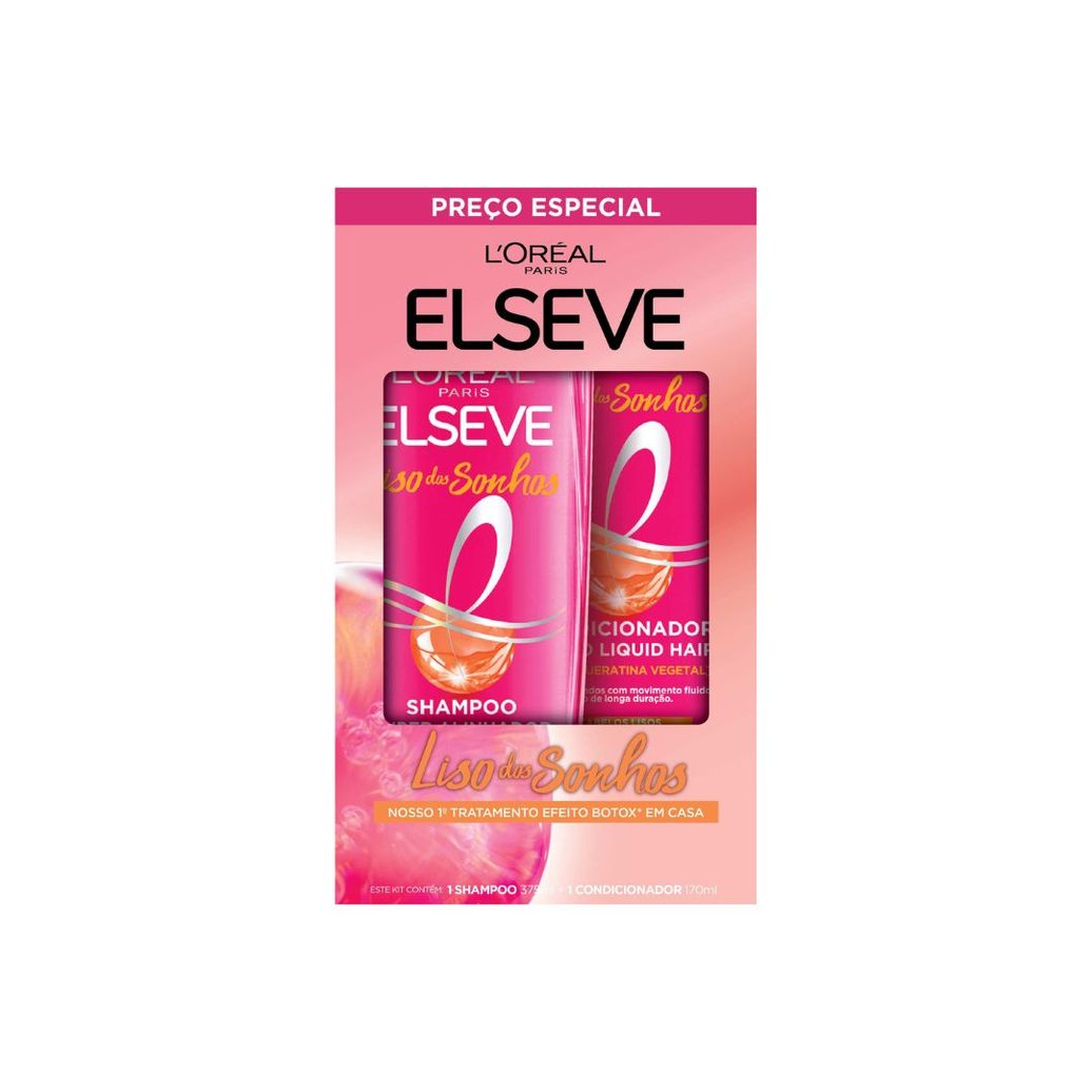 Kit Shampoo Elseve Liso dos Sonhos Liquid Hair 375ml 1 Unidade + Condicionador Elseve Liso dos Sonhos liquid Hair 170ml 1 Unidade
