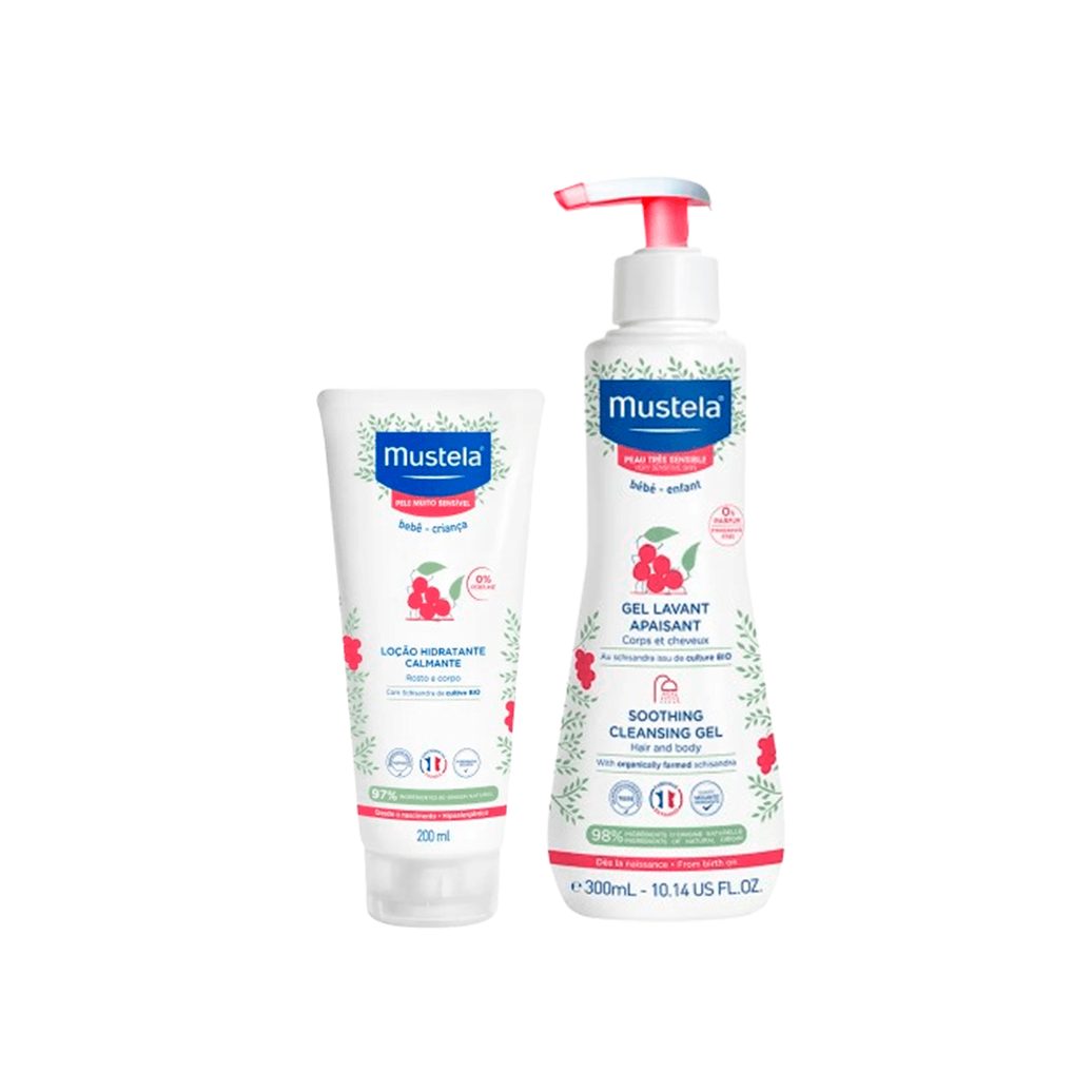 Kit Mustela Gel Lavante Calmante Pele Muito Sensível 300ml + Hidratante Calmante para Pele Muito Sensível 200ml