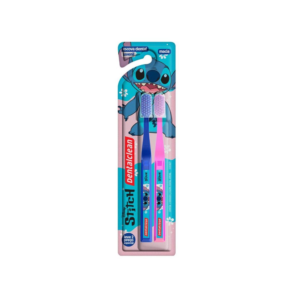 Escova Dental Infantil Dentalclean Disney Stitch Cerdas Macias 2 Unidades
