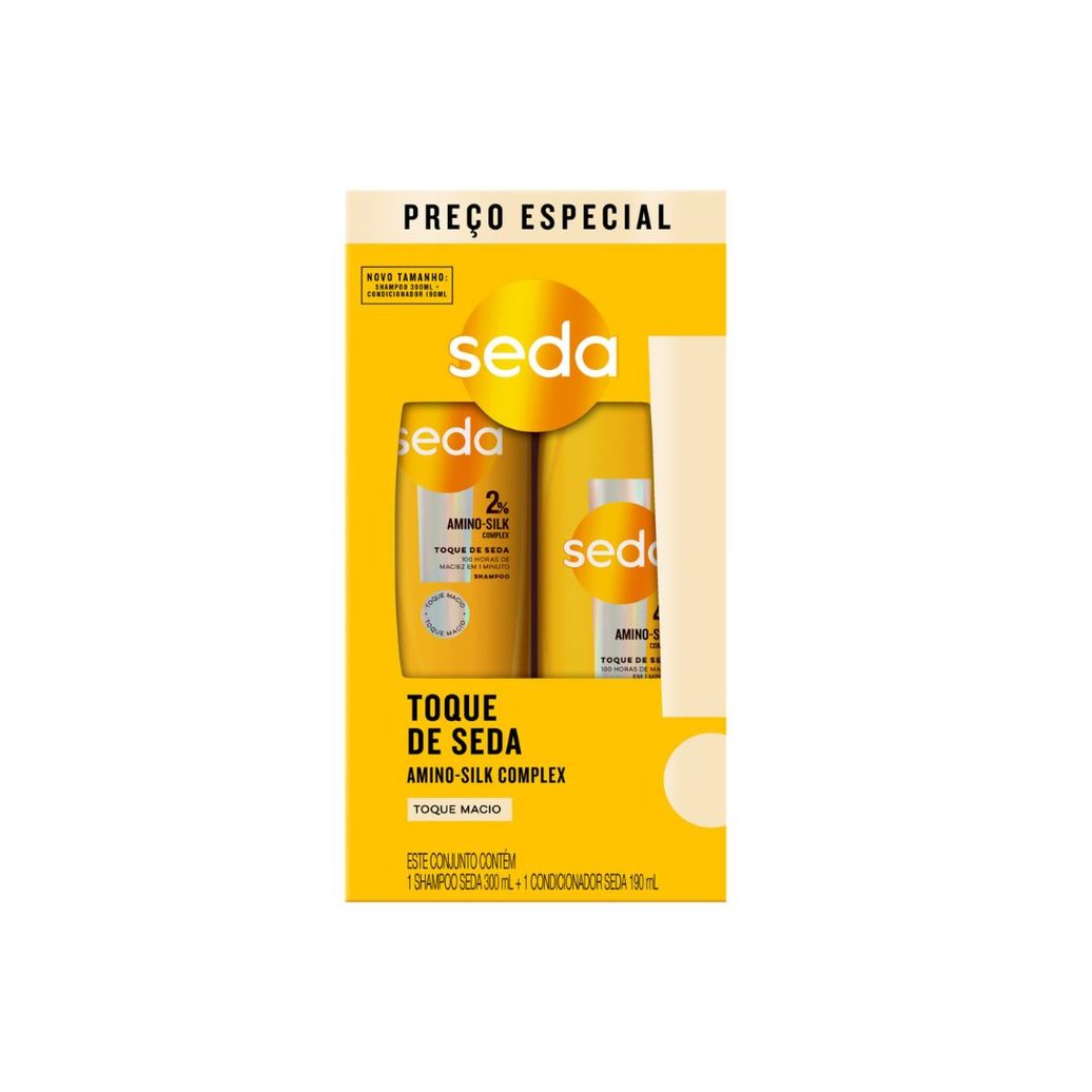 Kit Shampoo Seda Toque de Seda Amino-Silk Complex 300ml 1 Unidade + Condicionador Seda Toque de Seda Amino-Silk Complex 190ml 1 Unidade