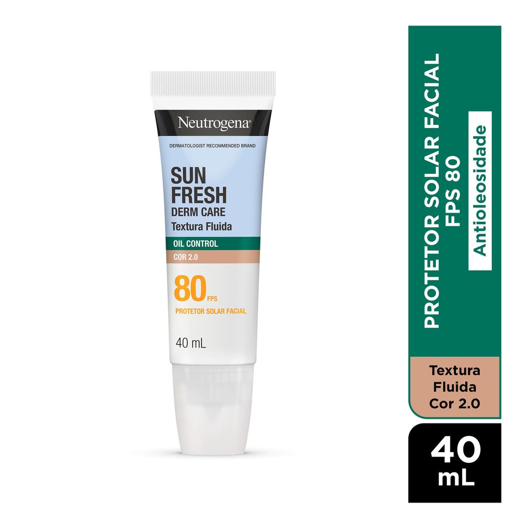 Protetor Solar Facial Neutrogena Sun Fresh Derm Care Oil Control Fluido Cor 2.0 FPS80 40mL