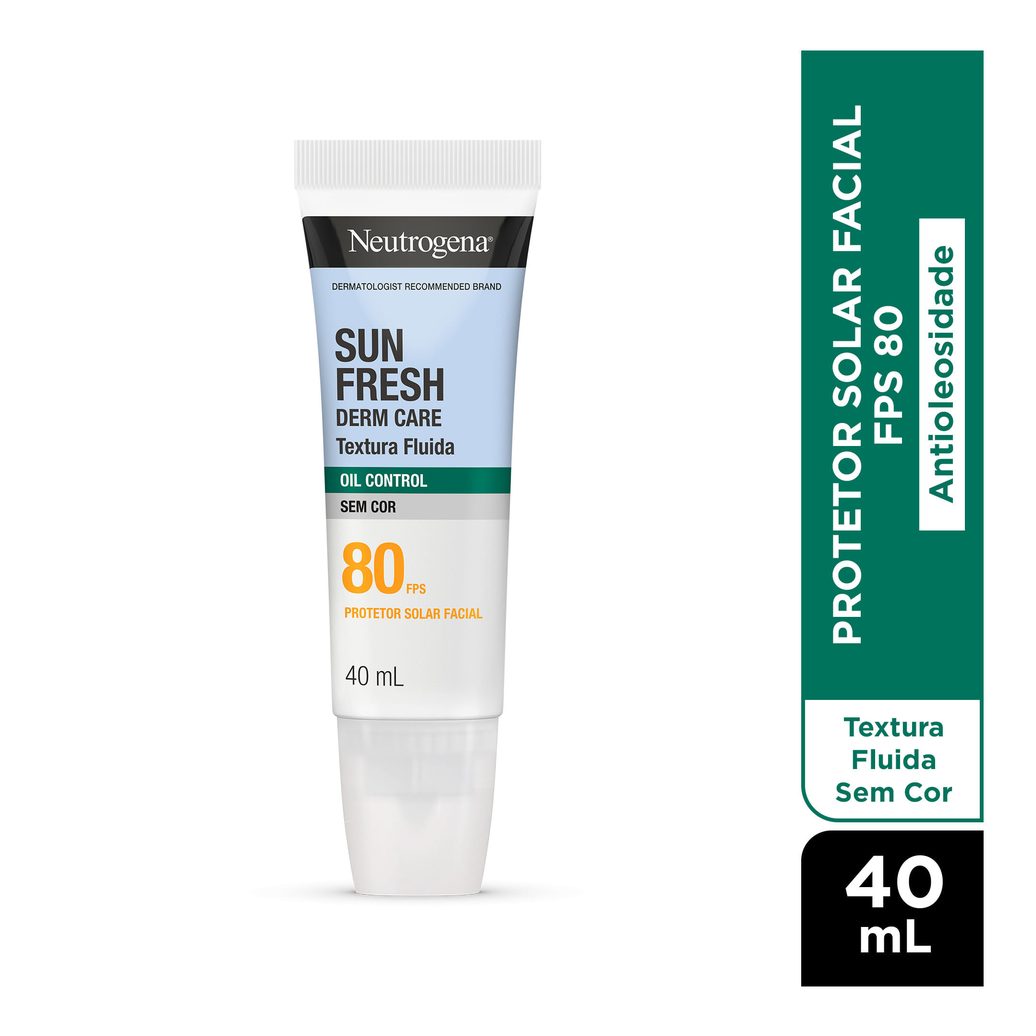 Protetor Solar Facial Neutrogena Sun Fresh Derm Care Oil Control Fluido Sem Cor FPS80 40Ml