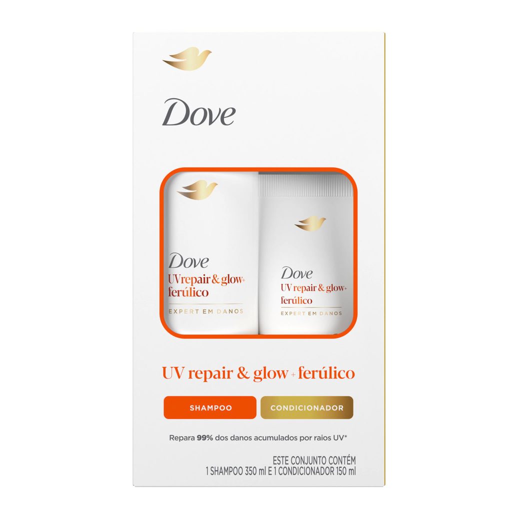 Kit Dove Shampoo 350ml + Condicionador 150ml Uv Repair Glow + Ferúlico