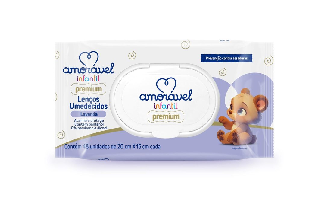 Lenço Umedecido Amorável Prevenção De Assaduras 48 Unidades