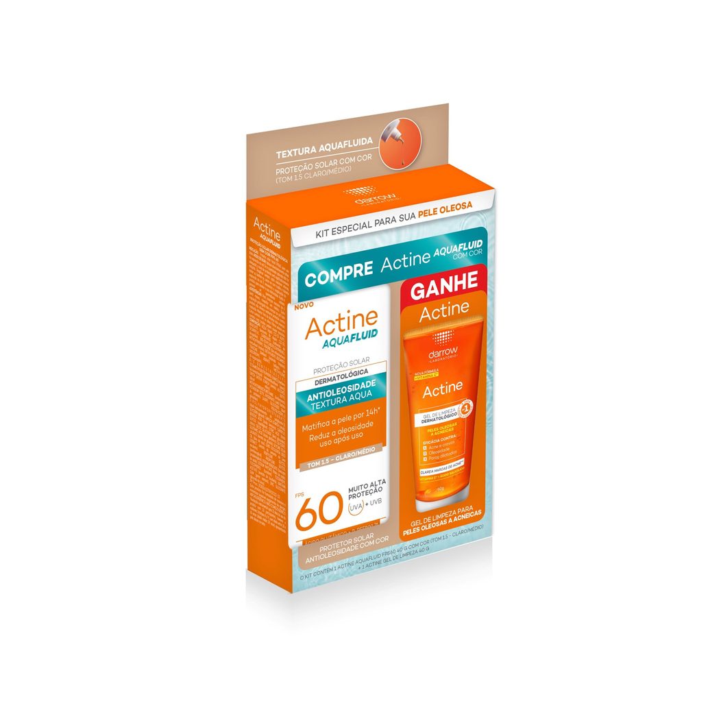 Kit Facial Darrow Actine Aquafluid Fps60 Com Cor 40g + Actine Gel De Limpeza 40g