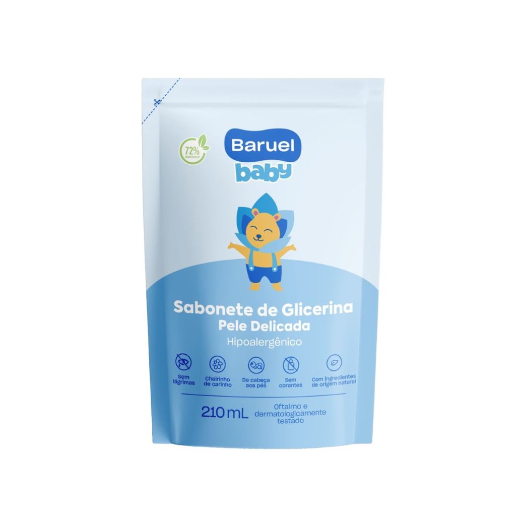 Sabonete Líquido De Glicerina Baruel Baby Pele Delicada Da Cabeça Aos Pés Sachê Refil 210ml