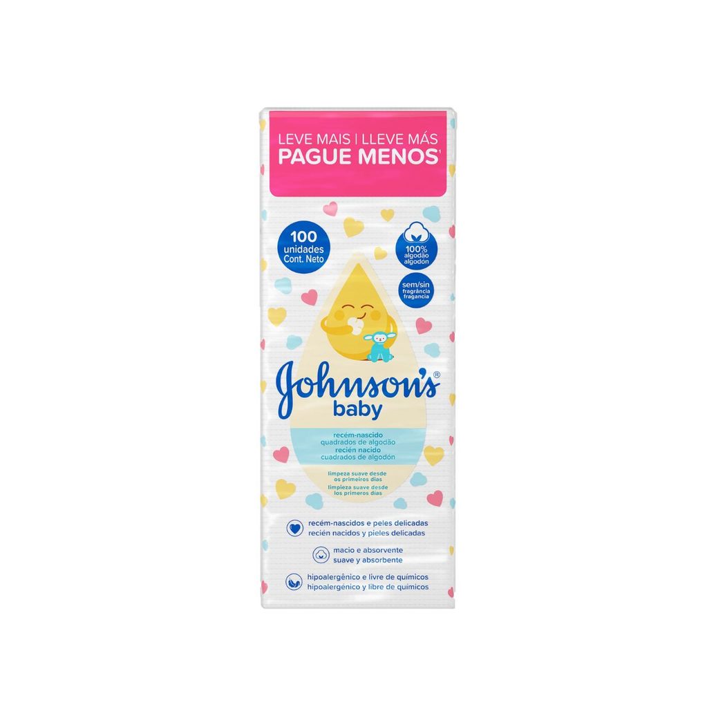 Algodão Quadrado Sem Perfume Johnsons Baby 100 Unidades