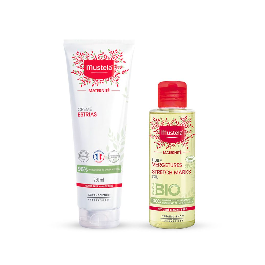 Kit Mustela Creme Prevenção de Estrias Maternité 250ml + Óleo Corporal Maternité Para Estrias 105ml