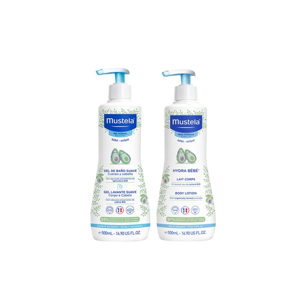 Kit Mustala Gel Lavante Bebê Suave com Abacate Orgânico 500ml + Loção Hidratante Hydra Bébé Bebê Pele Normal 500ml