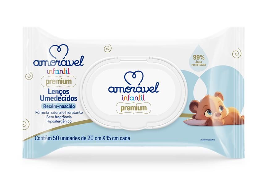 Lenço Umedecido Infantil Amorável 99% Água Com 50 Unidades