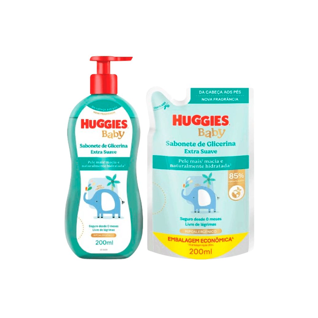 Kit Infantil Huggies Sabonete Liquido Extra Suave 200ml + Refil Sabonete Liquido 200ml