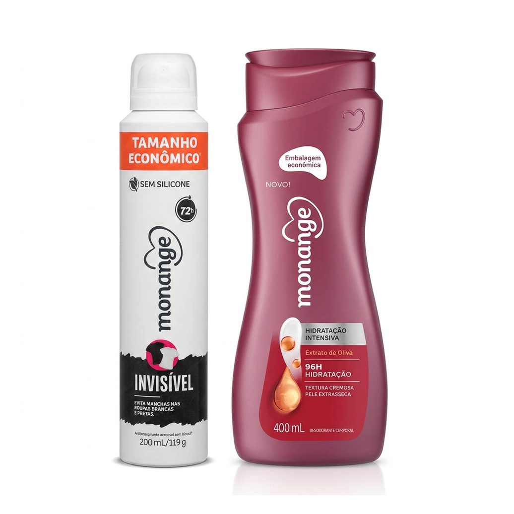 Kit Monange Hidratação Intensiva Loção Hidratante Extrato de Oliva 400ml + Desodorante Antitranspirante Invisível Aerossol 200ml