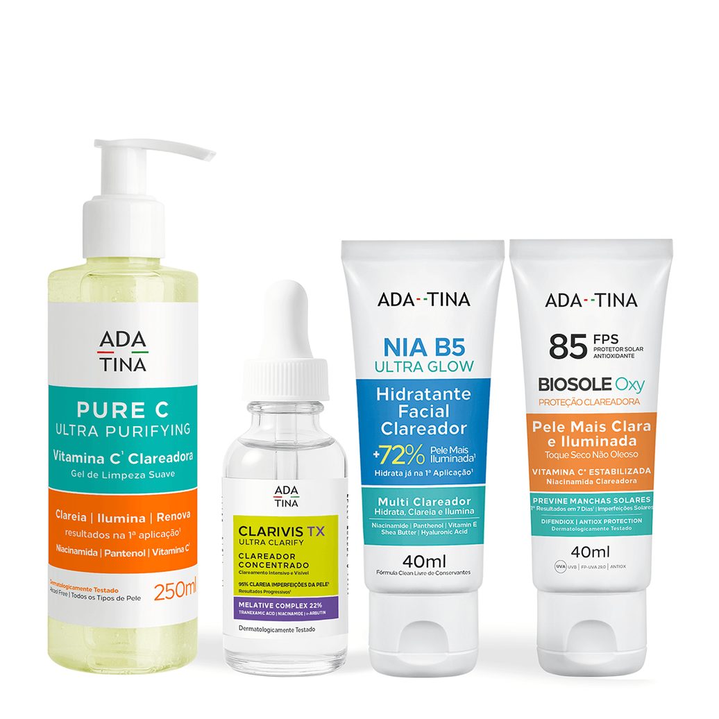 Kit Melasma Completo 4 Passos – Limpeza, Antioxidante, Hidratação e Proteção Solar