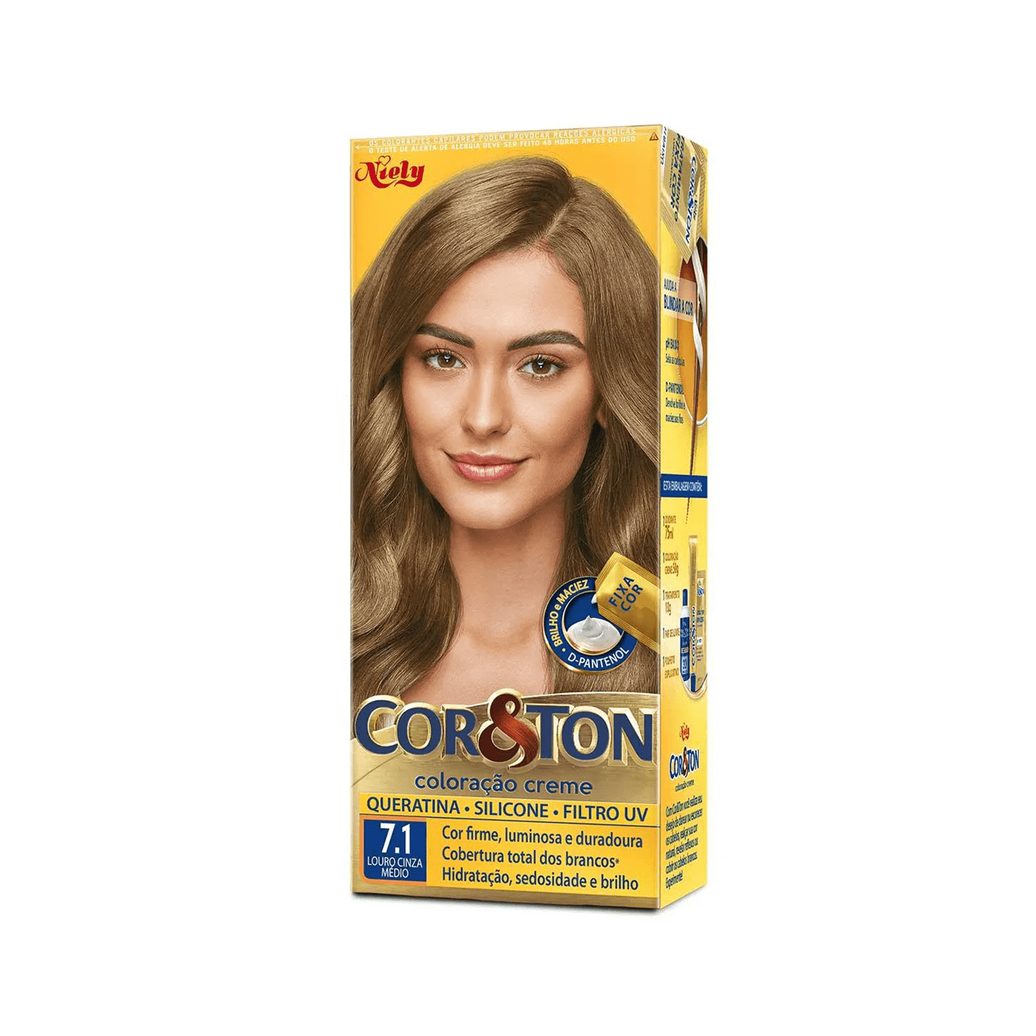 Coloração Niely Cor&Ton Louro Médio Cinza 7.1