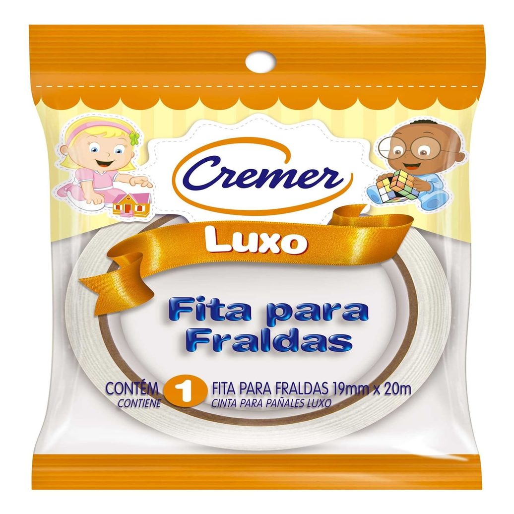 Fita Adesiva para Fralda Cremer Luxo Branca 19mm x 20m 1 Unidade