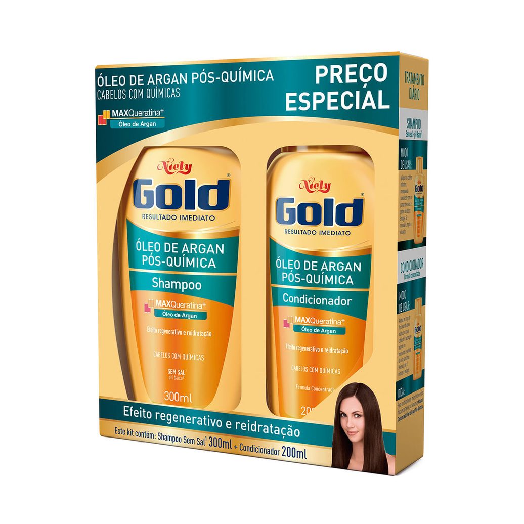 Kit Shampoo Niely Gold Pós Química 275ml 1 Unidade + Condicionador Niely Gold Pós Química 175ml 1 Unidade