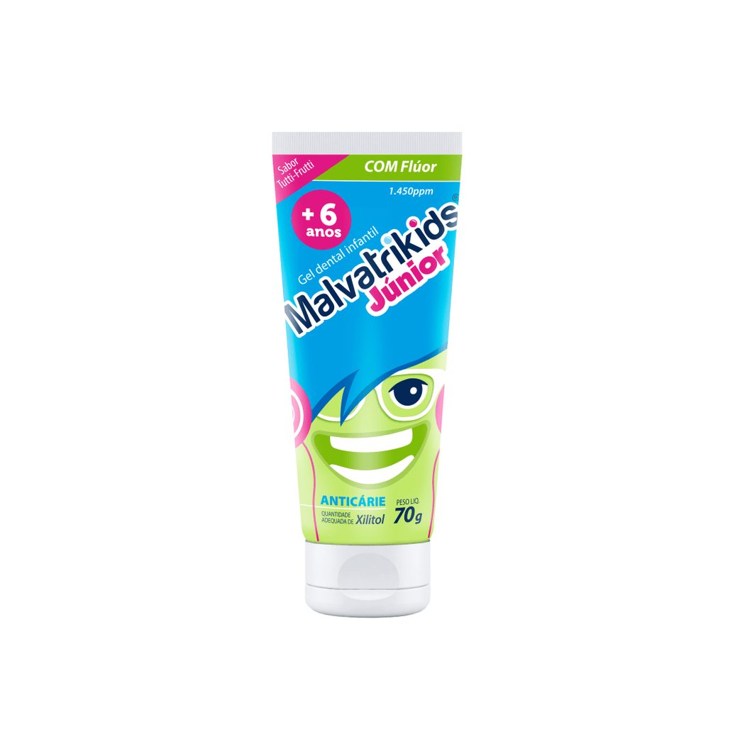 Gel Dental Infantil Malvatrikids Júnior Anticáries Flúor Xilitol Sabor Tutti Frutti 70g