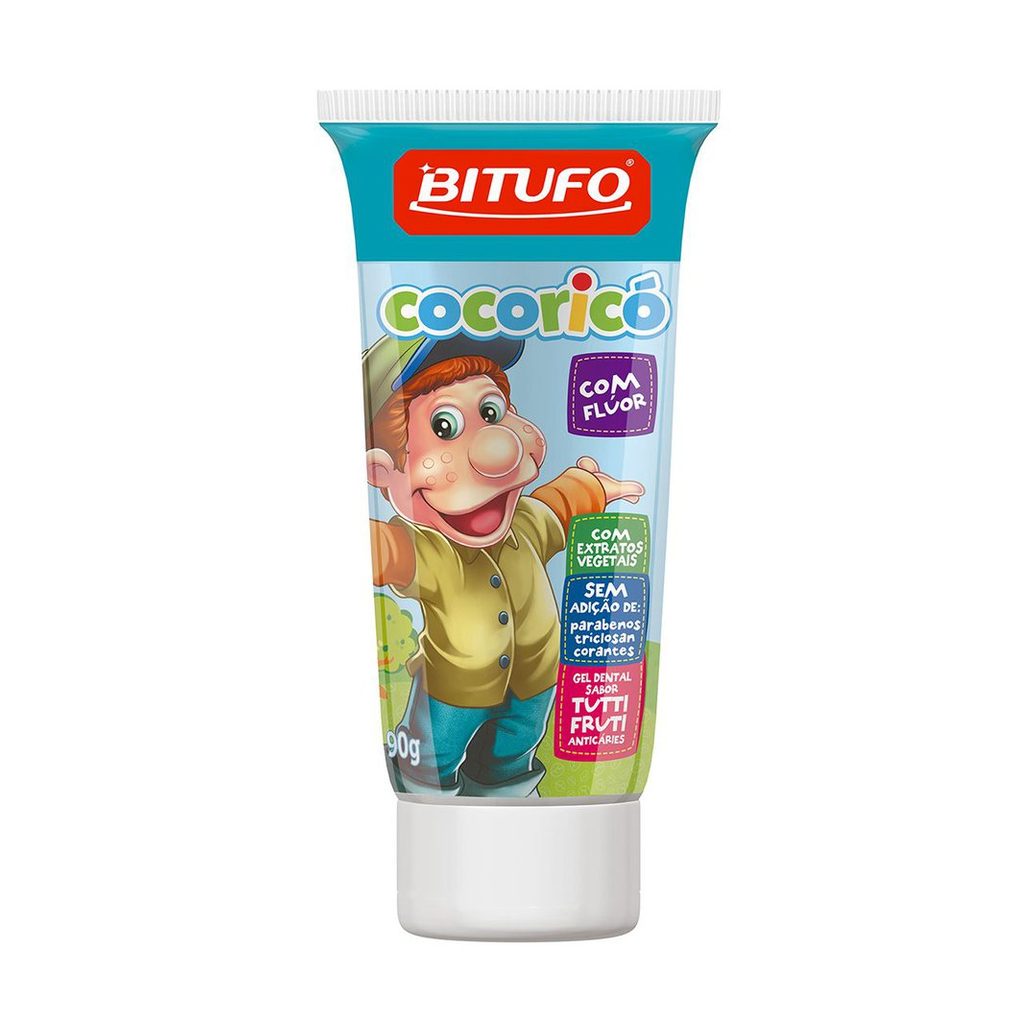 Gel Dental Bitufo Cocoricó Com Flúor Sabor Tutti-Frutti 90G