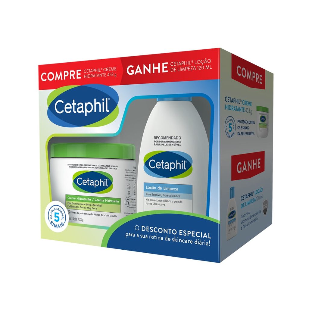 Kit Cetaphil Creme Corporal Hidratante 453g 1 Unidade + Loção de Limpeza Facial 120ml 1 uni