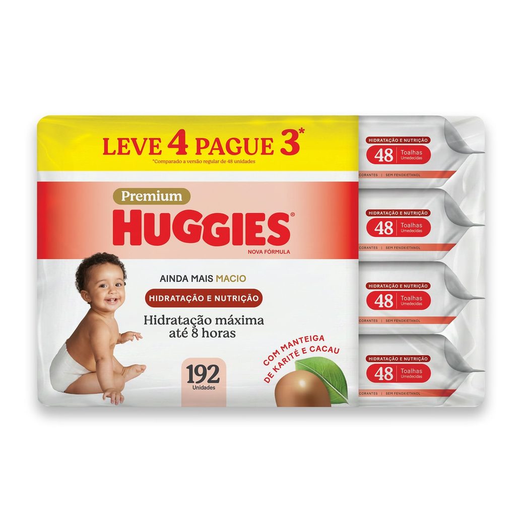 Lenços Umedecidos Huggies Hidratação e Nutrição Contra Assaduras 192 Unidades